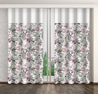 Zasłony - Zasłona Gotowa Na Żabki, 160X250, Szara W Kwiaty, Zml-028 - miniaturka - grafika 1