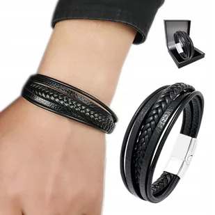 Bransoletka Skórzana Męska Elegancka Gruba Bransoleta Na Prezent + Gratis - Bransolety męskie - miniaturka - grafika 1