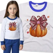 Piżamy dla dziewczynek - Piżama dziecięca Dynia Z Różową Kokardą W Panterkę Dzień Dyni 86/92 - VoloDonum - miniaturka - grafika 1
