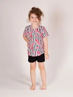 Bluzki damskie - Dziewczęcy komplet bluzka krótki rękaw + spodenki kwiaty czarny Nicol,r.134 - miniaturka - grafika 1