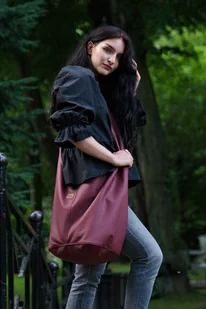 Bordowa torba hobo w stylu boho / vegan - Torebki damskie - miniaturka - grafika 1