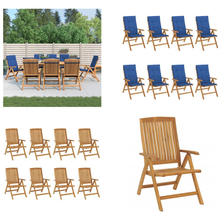 vidaXL Krzesła ogrodowe z poduszkami 8 szt. Lite drewno tekowe - Krzesło ogrodowe - Krzesła ogrodowe - Meble ogrodowe do siedzenia - Krzesło zewnętrzne