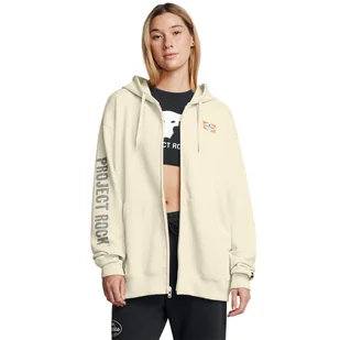 Damska bluza dresowa rozpinana z kapturem Under Armour Project Rock W Hwt Fz Hard At Wrk - beżowa - UNDER ARMOUR - Bluzy sportowe damskie - miniaturka - grafika 1