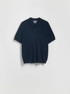 Reserved - Sweter polo z wiskozą - granatowy - Swetry męskie - miniaturka - grafika 1