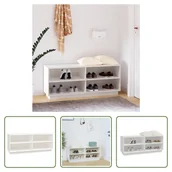 Szafki na buty - The Living Store Stojak na buty biały 110x34x45 cm lite drewno sosnowe - miniaturka - grafika 1