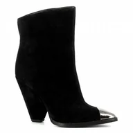 Botki damskie - Czarne botki na obcasie z metalowym czubkiem CARINII - Carinii - miniaturka - grafika 1