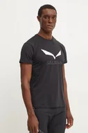Koszulki męskie - Salewa t-shirt sportowy Solidlogo kolor czarny z nadrukiem - miniaturka - grafika 1