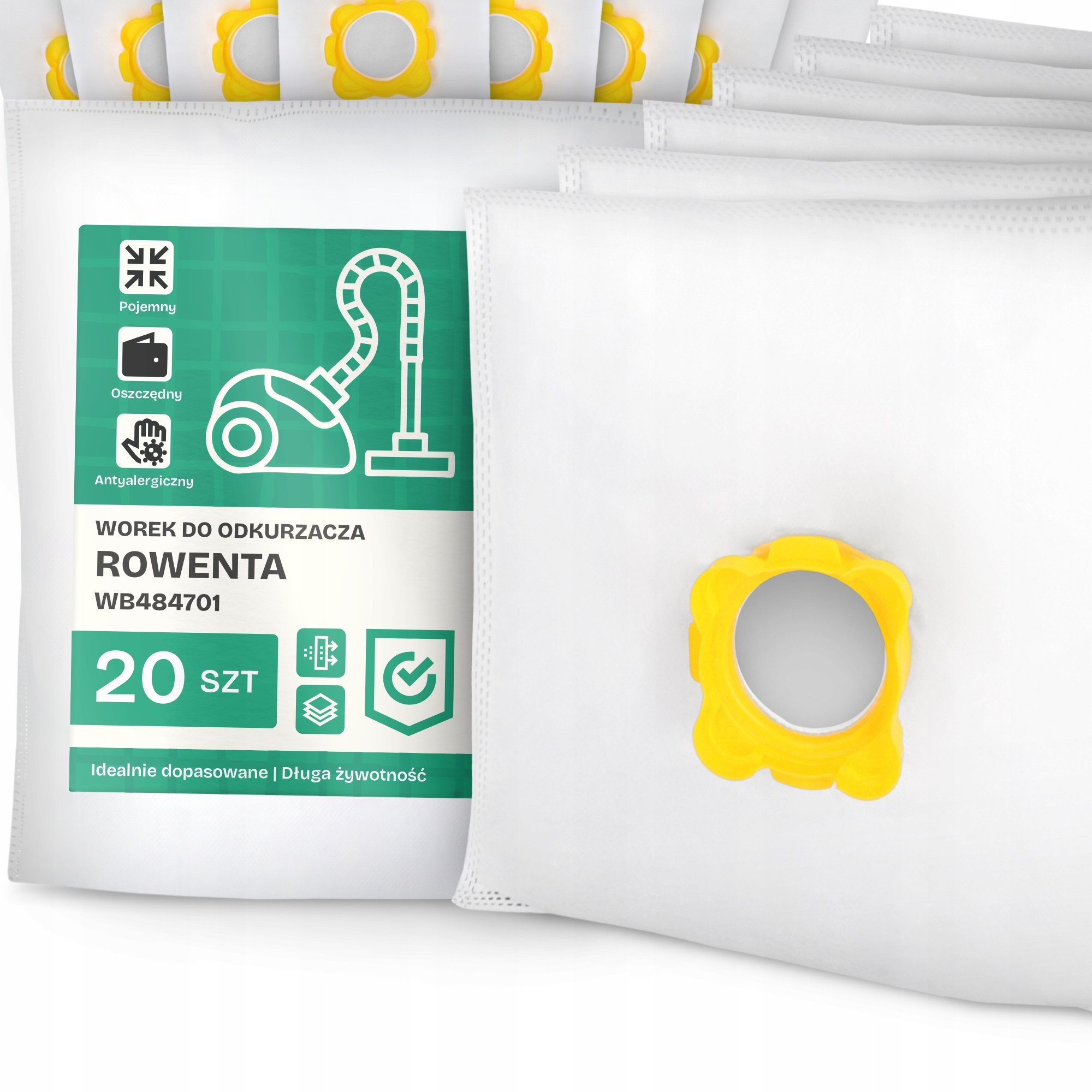 20x Worek do Odkurzacza Rowenta WB484701 Syntetyczny Mikrowłókna Duży Wo G9