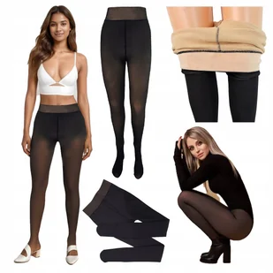 Rajstopy Ocieplane Damskie Efekt Skóry Wyszczuplające Uni Legginsy Zestaw - Rajstopy - miniaturka - grafika 1