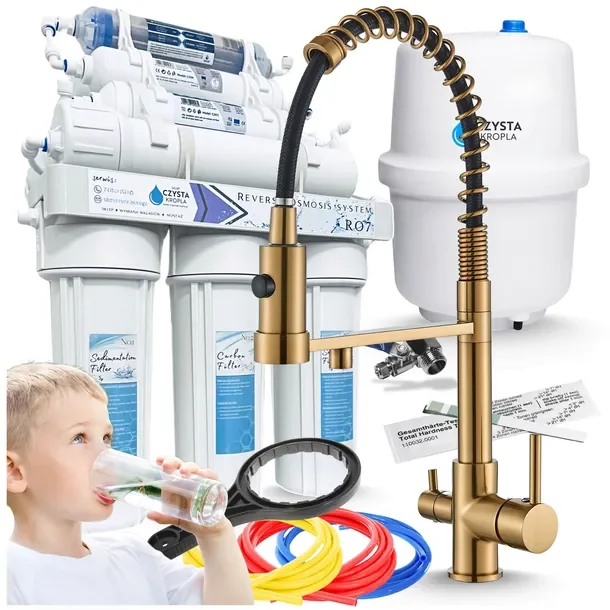 Filtr Do Wody System Podzlewozmywakowy Filtrujący Wodę Pitną Bateria Złota