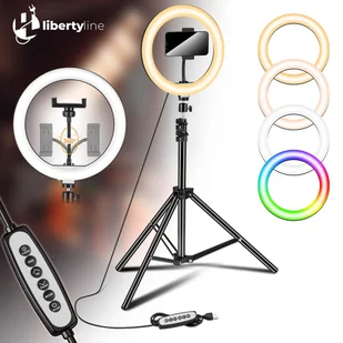 Lampa pierścieniowa RIVONI LED RGB statyw uchwyt do selfie - Lampy stojące - miniaturka - grafika 1