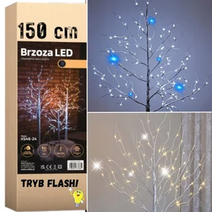 DRZEWKO FLASH ŚWIĄTECZNE BRZOZA LED DEKORACJA BOŻE NARODZENIE 150CM 120 LED Zimna - Ozdoby bożonarodzeniowe - miniaturka - grafika 1