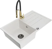 Zlewozmywaki z baterią - Mexen Bruno zlewozmywak granitowy 1-komorowy z ociekaczem i baterią kuchenną Aster, biały - 6513-20-73450-57-B - miniaturka - grafika 1