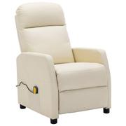 Vida Rozkładany fotel masujący kremowy sztuczna skóra V-321360