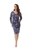 Bielizna nocna - Damska koszula nocna Orienta ciemnoniebieska w kwiaty M - miniaturka - grafika 1