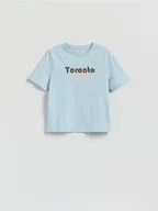 Koszulki i topy damskie - Reserved - T-shirt z nadrukiem - jasnoturkusowy - miniaturka - grafika 1