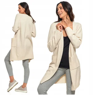 Kardigan Damski Długi Sweter Ciepły Narzutka z Kieszeniami MORAJ XL/XXL - Swetry damskie - miniaturka - grafika 1