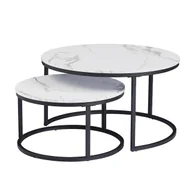 Ławy i stoliki kawowe - Stolik kawowy do salonu, biały marmurowy blat, metalowy uchwyt, 80 cm i 60 cm - miniaturka - grafika 1