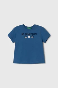 United Colors of Benetton t-shirt bawełniany dziecięcy kolor niebieski z nadrukiem - Koszulki dla chłopców - miniaturka - grafika 1