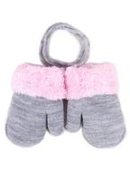 Rękawiczki dla dzieci - Rękawiczki Dziewczęce Podwójne Szare Z Futrzanym Mankietem 12 Cm Yoclub - miniaturka - grafika 1