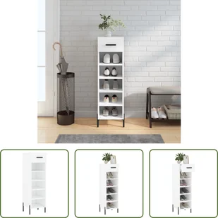 The Living Store szafka na buty biała 30x35x105 cm materiał drewnopochodny - Szafki na buty - miniaturka - grafika 1