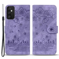 Portfele - Dla Samsung Galaxy A34 5G PU Skórzany składany stojak z portfelem Nadrukowana obudowa telefonu Cat z paskiem Fioletowy - miniaturka - grafika 1