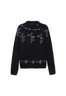 Swetry damskie - faina Damski sweter z golfem z nieregularnymi nitami i rombami, czarny, rozmiar M/L, czarny, XL - miniaturka - grafika 1