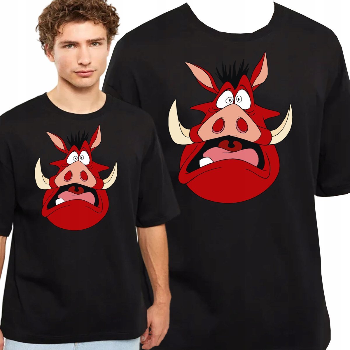 ŚMIESZNA KOSZULKA MĘSKA PUMBA DZIK KRÓL LEW JAKOŚĆ PREZENT XXL 1140 CZARNA