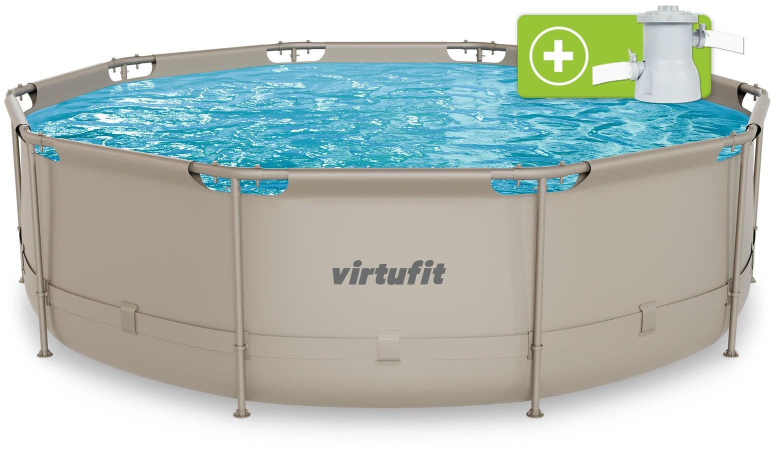 Virtufit Basen ogrodowy stelażowy 366x100 cm z pompą filtrującą beżowy