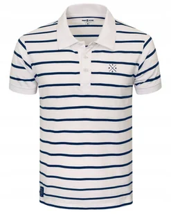 POLO Koszulka Męska Gruba Bawełna BIAŁA w Paski ANTHEM Pako Jeans - Koszulki męskie - miniaturka - grafika 1