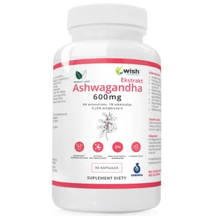 Wish Ashwagandha Extract 9% 600mg 90kaps. Witania Ospała - Witaminy i minerały - miniaturka - grafika 1