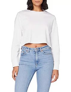 Build Your Brand Damska bluza damska Terry Cropped Crew, sweter dla kobiet, dostępny w kolorze czarnym lub białym, rozmiary XS - 5XL, biały, XL - Swetry damskie - miniaturka - grafika 1