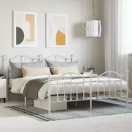 Łóżka - Metalowa rama łóżka z wezgłowiem i zanóżkiem, biała, 180x200 cm Lumarko! - miniaturka - grafika 1