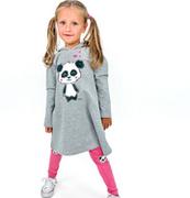 Sukienki i spódniczki dla dziewczynek - Sukienka z długim rękawem dla dziewczynki z kapturem, z misiem panda, szara, 3-8 lat - miniaturka - grafika 1