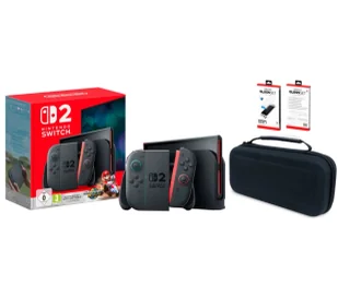 Nintendo Switch 2 Joy-Con Czarny + Mario Kart World + Etui Nacon Rigid Transport Case + Szkło Yaxo Glass Set - Konsole Nintendo - miniaturka - grafika 1