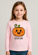 Koszulki dla dziewczynek - Koszulka na Dzień Dyni z długim rękawkiem dla dziewczynki - wzór z dynią i napisem DZIEŃ DYNI - miniaturka - grafika 1