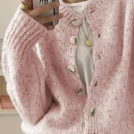 Swetry damskie - TEMU QD0902002 Elegancki i stylowy damski sweter kardigan z długim rękawem i okrągłym dekoltem, wykonany z jednolitego koloru, zapinany na guziki, - miniaturka - grafika 1