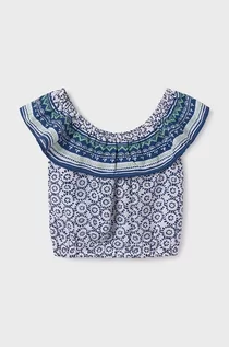 Koszulki dla dziewczynek - Mayoral t-shirt dziecięcy kolor niebieski dekolt hiszpański - grafika 1