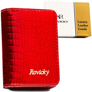 Mały portfel damski skórzany ROVICKY elegancki lakierowany na suwak i zatrzask rfid stop czerwony - Portfele Mały portfel damski skórzany ROVICKY elegancki lakierowany na suwak i zatrzask rfid stop czerwony - Portfele - miniaturka - grafika 1