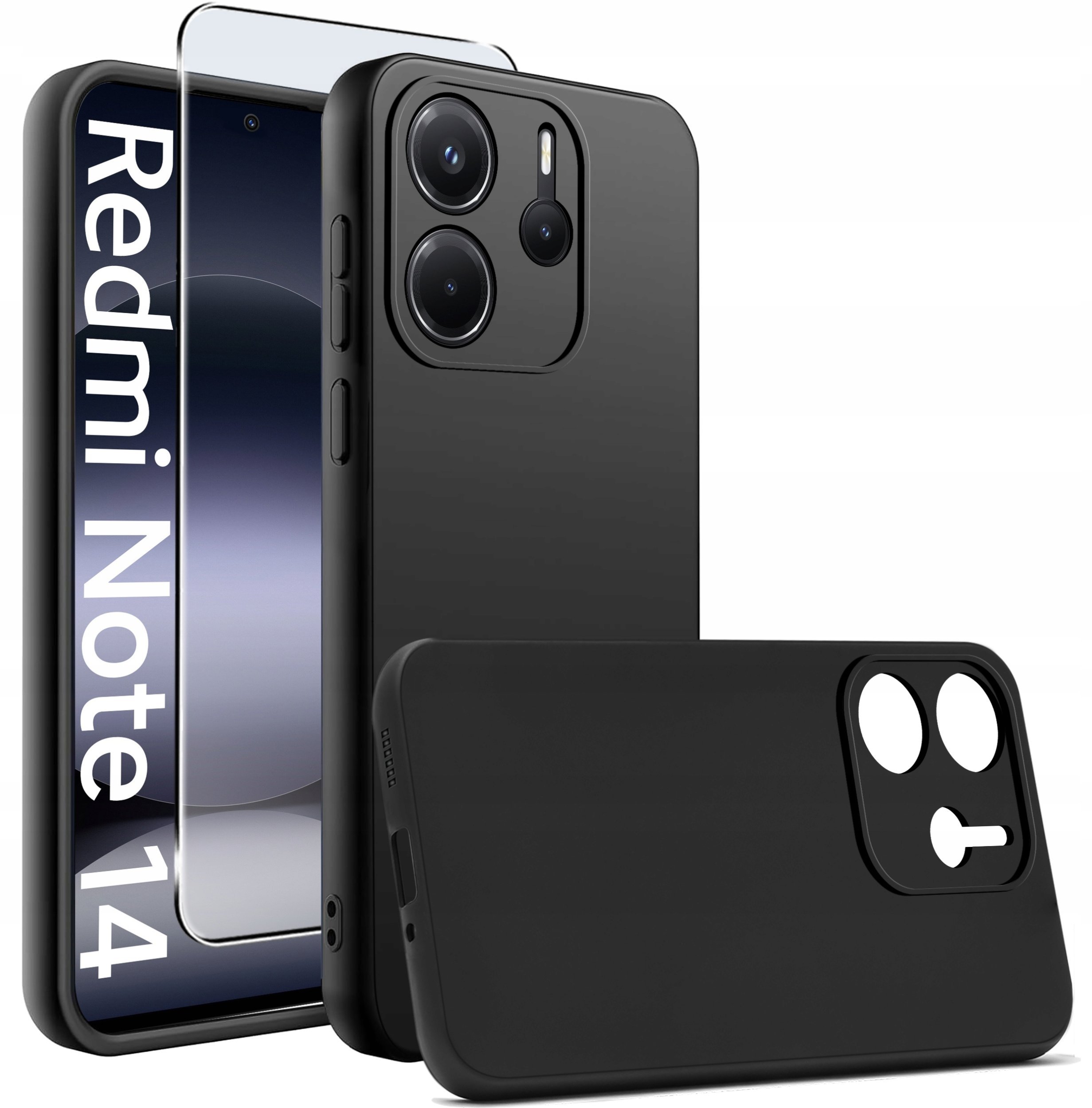 Etui Czarne Matowe Silikon Slim do Xiaomi Redmi Note 14 4G + SZKŁO 9H