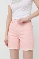 Spodenki damskie - Guess szorty damskie kolor różowy wzorzyste high waist - miniaturka - grafika 1