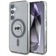 Etui i futerały do telefonów - Karl Lagerfeld Etui Button Karl Head Printed Logo MagSafe do Galaxy S25, półprzezroczysto-szare - miniaturka - grafika 1