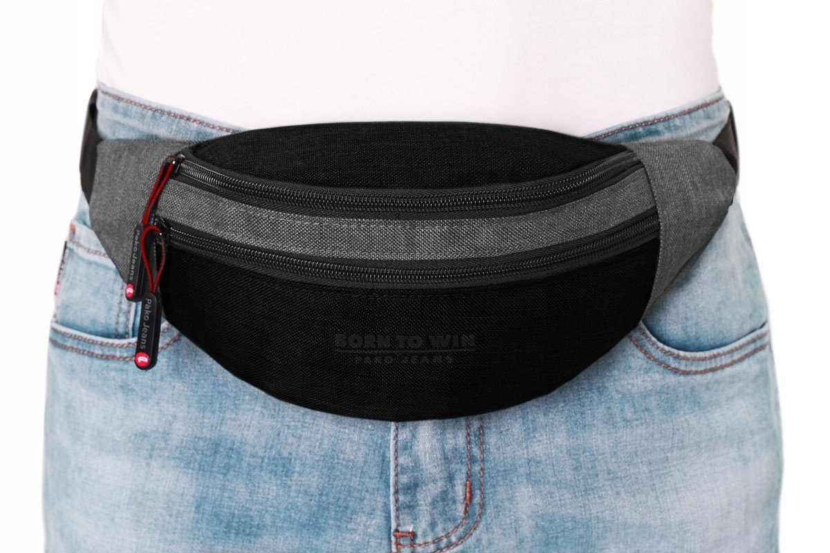 Saszetka Sportowa Na Pas Nerka Biodrówka M.10 Czarno-Szara Pako Jeans