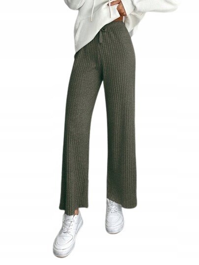 SHEIN ZIELONE SPODNIE CASUAL Z MIĘKKIEGO DZIANEGO MATERIAŁU S 1HB