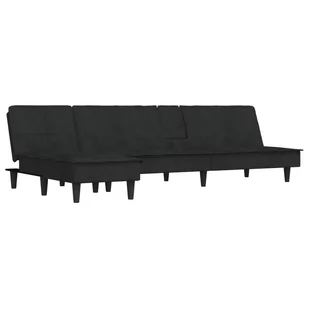 Sofa rozkładana L, czarna, 255x140x70 cm, aksamit - Narożniki - miniaturka - grafika 1