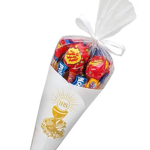 Podziękowanie dla Gości Rożek ze słodyczami Upominek Chrzest Roczek Ślub Komunia - Zestawy upominkowe - miniaturka - grafika 1