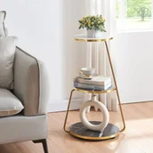 Ławy i stoliki kawowe - Stolik boczny Sipoo 3 poziomy 3-poziomowy stolik kawowy Stolik kawowy z 3 półkami 74x46x37cm czarny / marmurowy wygląd biały - miniaturka - grafika 1