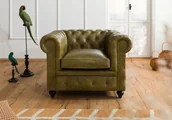 Fotele - CHESTERFIELD Fotel #302 Zielona skóra naturalna 105x82x75 cm - miniaturka - grafika 1