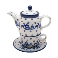 Dzbanki i imbryki - Komplet Czajnik 400 ml Filiżanka 200 ml Renifery Na Święta - Ceramika Artystyczna Bolesławiec - miniaturka - grafika 1