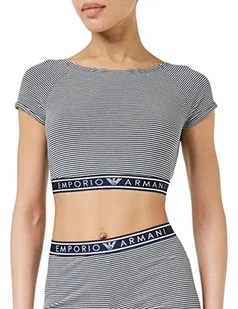 Emporio Armani Damski top z nadrukiem Cotton Crop Top, Marine/Yogurt Str., M - Koszulki i topy damskie - miniaturka - grafika 1